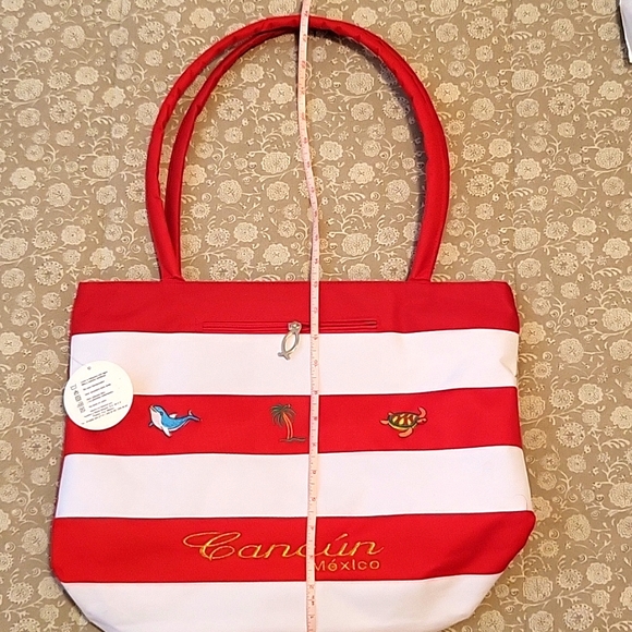 NEW Cancun Canvas Beach/Tote Bag, Red & White Stripes, Washable! - Picture 6 of 9